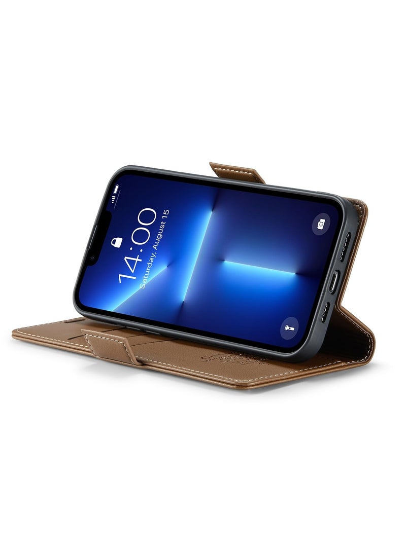 CaseMe Phone Case Luxury PU Leather Design Anti Fingerprint 023 Flip Cover Card Slot Holder Cover For Iphone 13 Pro Max (Brown) - Image 3