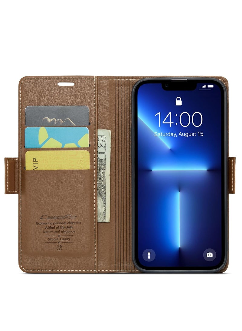 CaseMe Phone Case Luxury PU Leather Design Anti Fingerprint 023 Flip Cover Card Slot Holder Cover For Iphone 13 Pro Max (Brown) - Image 4