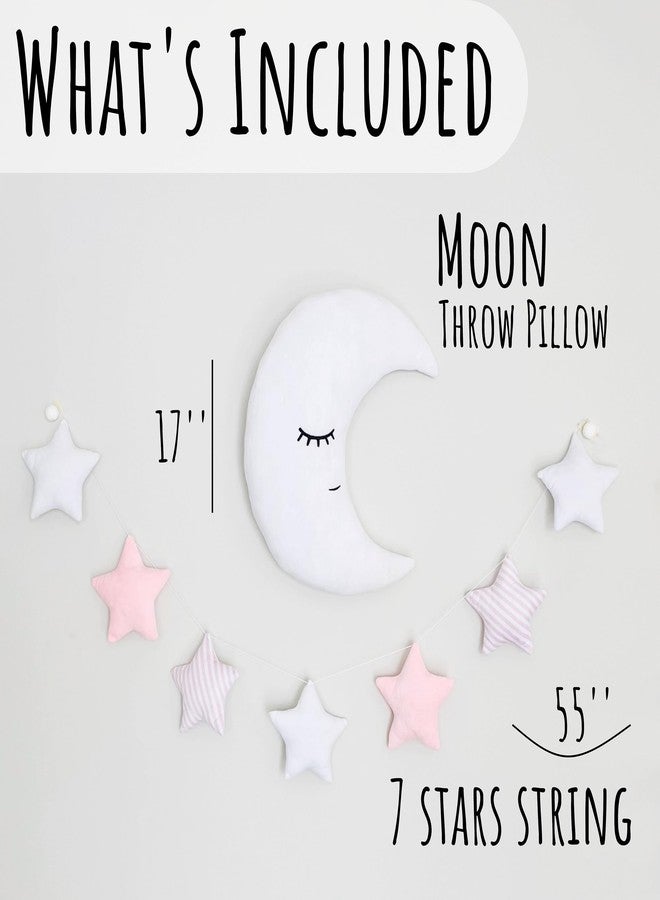 Perfectto Design Kid’s Moon Decorative Pillow, Stars Garland for Girls Toddler Room - Fluffy Moon, Stars Wall Decor, Soft Cute Throw Pillow for Bed, Bedroom Boho Teepee Ornament Decoration - Image 2