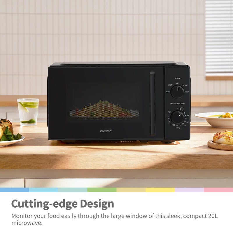 COMFEE' 20L Compact Microwave, 700W Black Solo Manual Microwave with Inverter,5 Power Levels,Quick Defrost,Easy Clean,Dial Timer,Small for Kitchen- CMO-MM202NF(BK) - Image 3