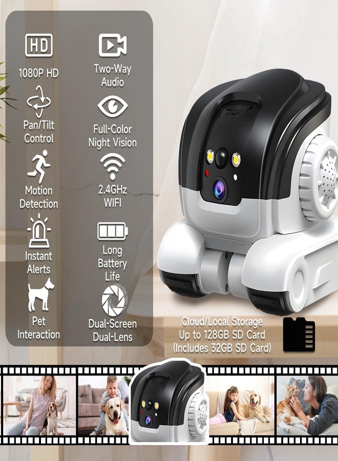 OROMVO Pet Camera, 1080P Movable Robot Pet Cam Indoor with Phone APP, Security Camera for Home, Upgrade Wireless Dog/Cat/Baby Monitor WiFi Version & 32G SD Card, 2-Way Talk, Night Vision, Motion Detection - Image 2