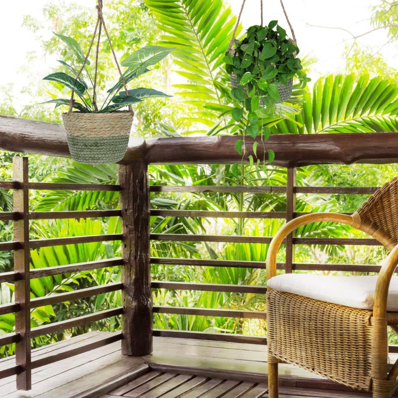 Hemoton 20cm Woven Rattan Hanging Planter for Indoor Outdoor Plants - Image 5