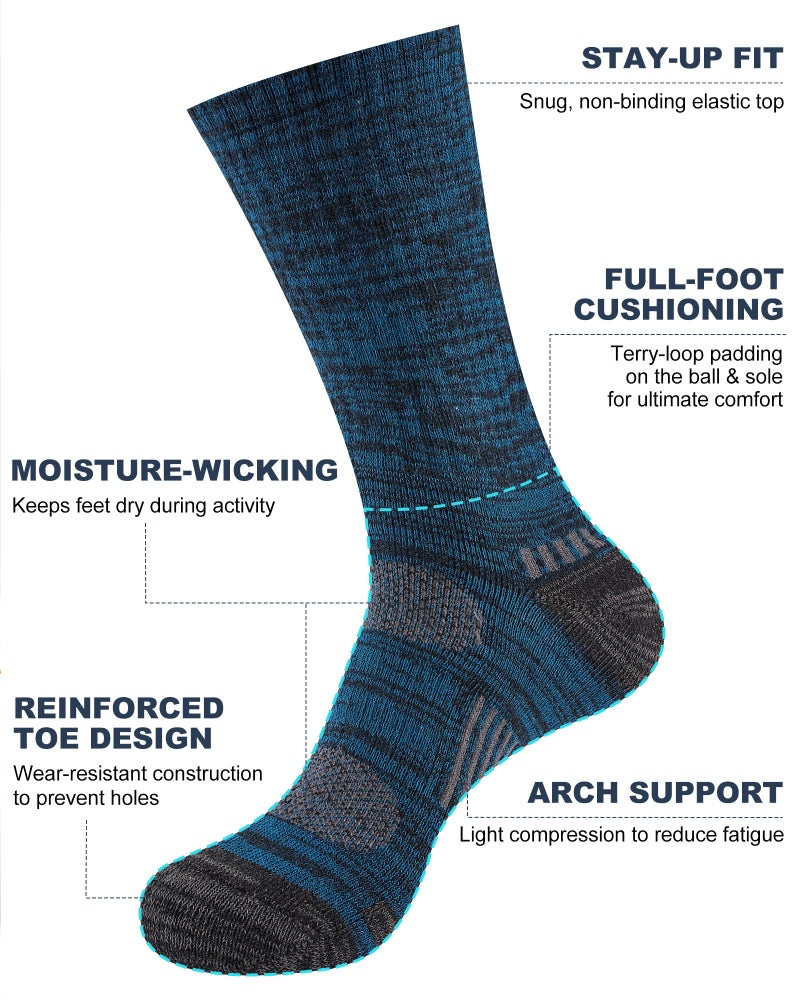 Cirorld Mens Cotton Boot Crew Socks, 5 Pairs Full Cushion Socks Moisture-Wicking & Reinforced for Work Hiking Walking Outdoor - Image 4