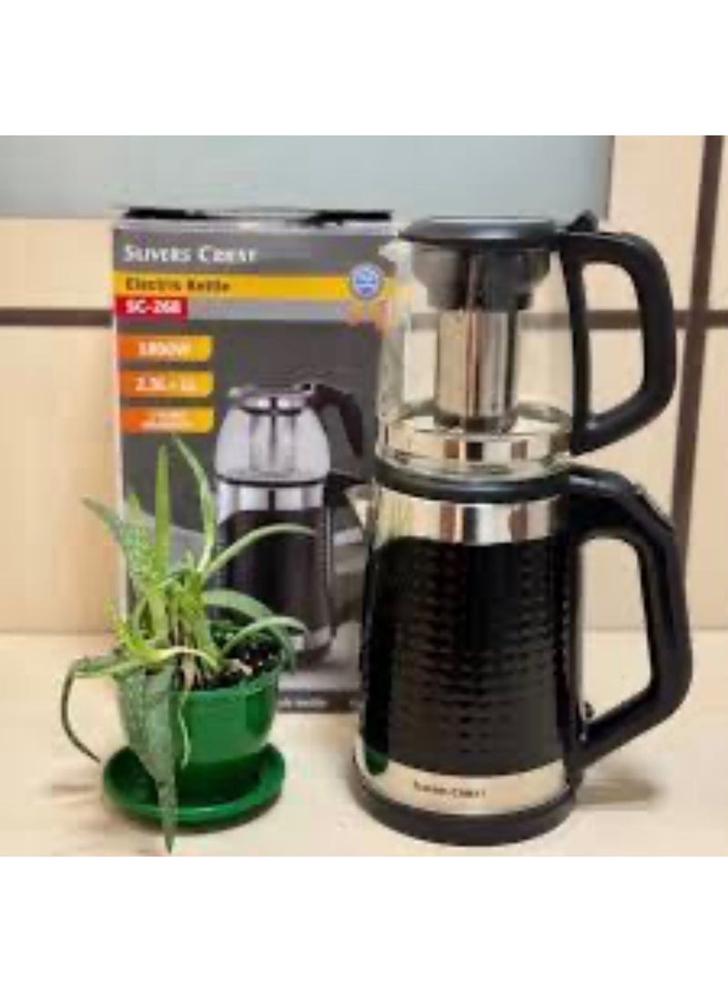 SLIVERS CRIEST Silver Crest Electric Kettle Stainless Steel 2.3L + 1L with 360° Cordless Base - Image 1