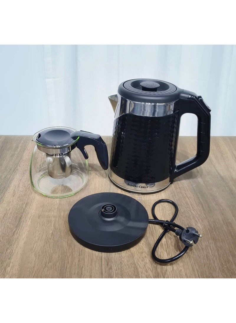 SLIVERS CRIEST Silver Crest Electric Kettle Stainless Steel 2.3L + 1L with 360° Cordless Base - Image 3