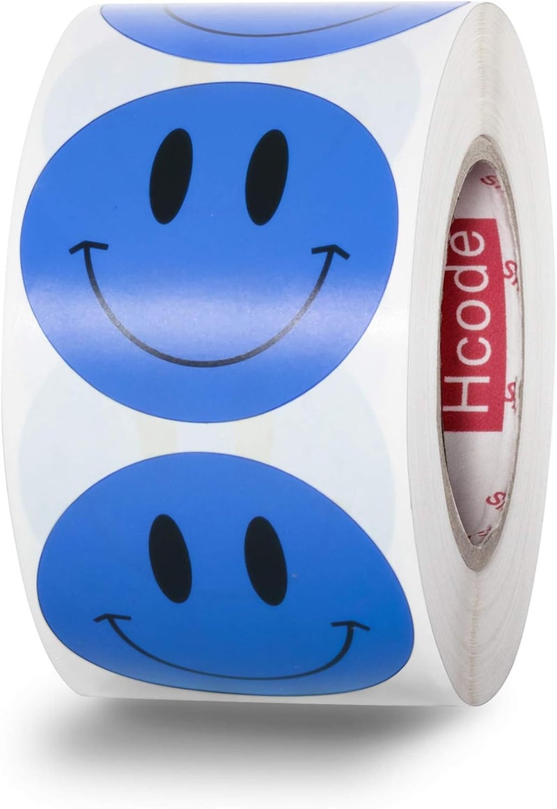 Hcode Happy Face Circle Dots Paper Labels Reward Stickers Teachers 500 Pieces per Roll (1.5 inch Blue) - Image 1