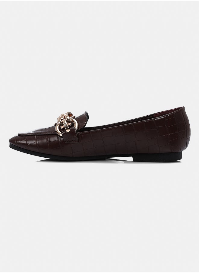 DejaVu Dark Brown Croc-Effect Leather Ballets  - Image 4