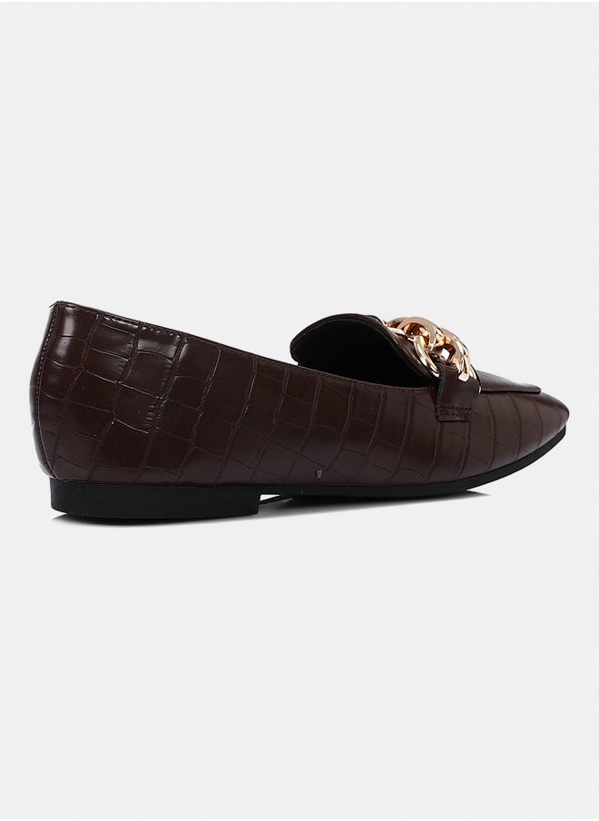 DejaVu Dark Brown Croc-Effect Leather Ballets  - Image 3