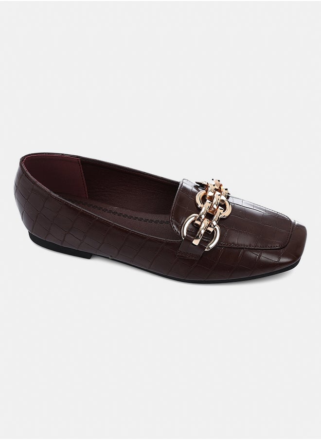 DejaVu Dark Brown Croc-Effect Leather Ballets  - Image 1