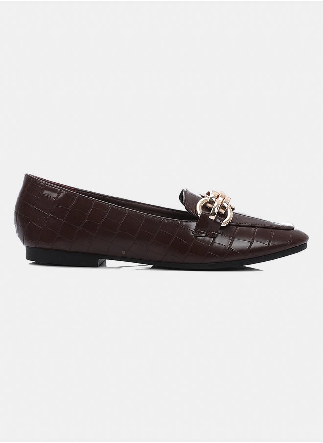 DejaVu Dark Brown Croc-Effect Leather Ballets  - Image 2