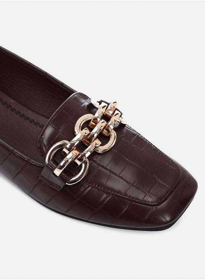 DejaVu Dark Brown Croc-Effect Leather Ballets  - Image 5