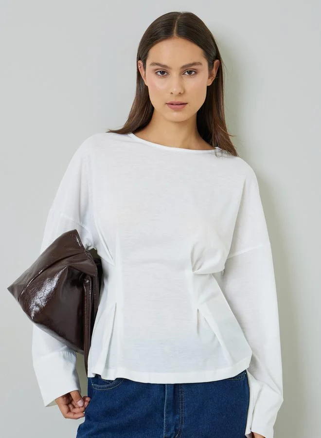 Styli Plain Waist-Cinched Long Sleeve T-Shirt