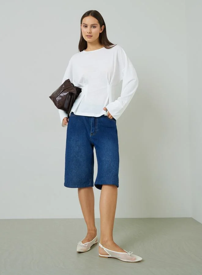 Styli Plain Waist-Cinched Long Sleeve T-Shirt