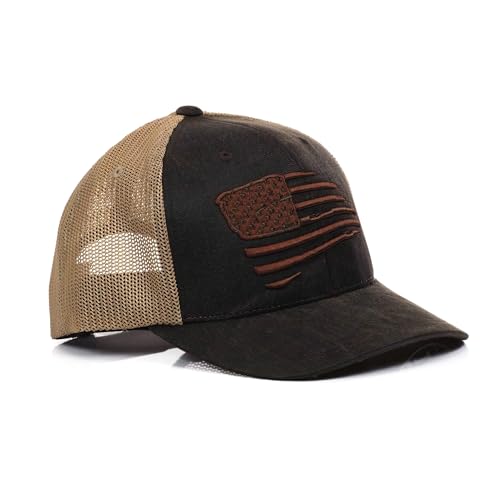 ARIAT Men’s Slasher Flag Oilcloth Snapback Cap with Mesh Back, Brown - Image 2