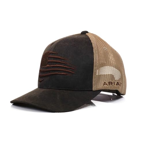 ARIAT Men’s Slasher Flag Oilcloth Snapback Cap with Mesh Back, Brown - Image 1