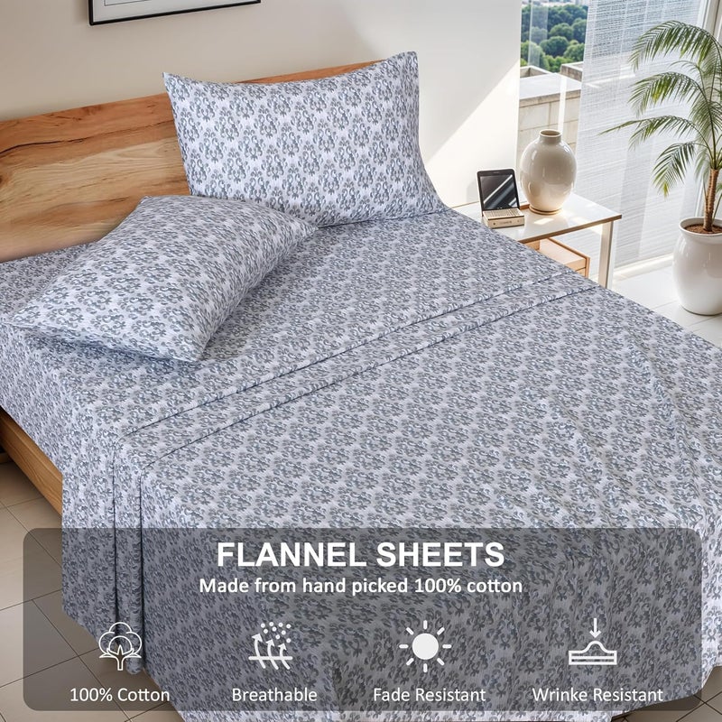 RUVANTI Flannel Sheets Full Size - 100% Cotton Double Brushed Bed Sheets Set, Deep Pockets 16 Inches, All Seasons Breathable & Extra Soft Full Sheets, Warm & Cozy, 4 Piece, Damask - Image 4