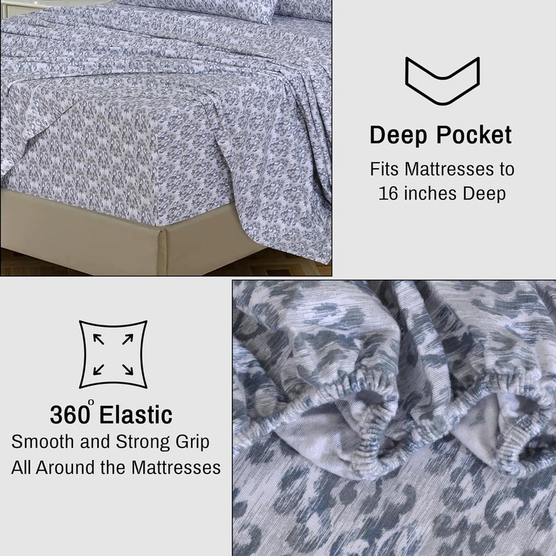 RUVANTI Flannel Sheets Full Size - 100% Cotton Double Brushed Bed Sheets Set, Deep Pockets 16 Inches, All Seasons Breathable & Extra Soft Full Sheets, Warm & Cozy, 4 Piece, Damask - Image 5