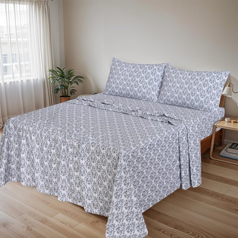 RUVANTI Flannel Sheets Full Size - 100% Cotton Double Brushed Bed Sheets Set, Deep Pockets 16 Inches, All Seasons Breathable & Extra Soft Full Sheets, Warm & Cozy, 4 Piece, Damask - Image 2