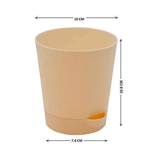 garbnoire Self Watering Planter Pot with Bottom Tray/Plate - (4 inch) Indoor Outdoor Balcony Plant Pot | Home Garden Office Flowering Container Cover | Living Room Decor (Ivory, 3) - Image 3