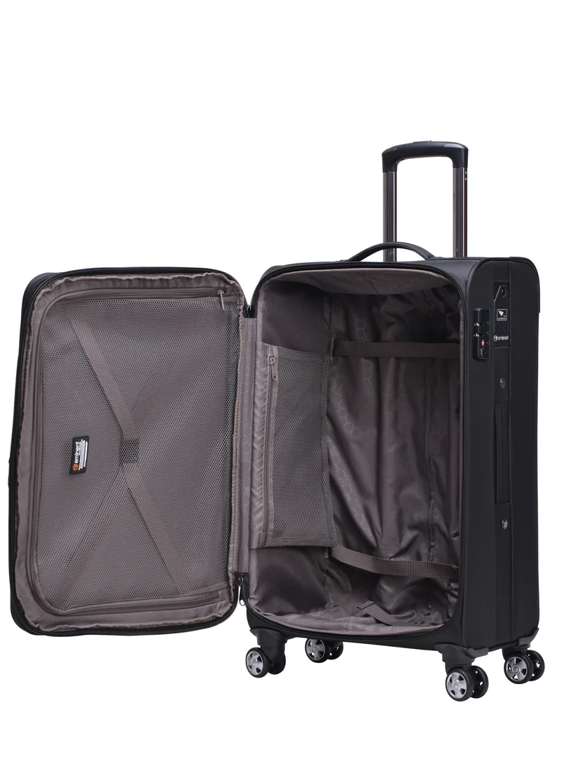 eminent Soft Shell Travel Bag Expandable Trolley Luggage Set of 3 for Unisex Polyester Light Weight Suitcase with TSA lock 4 Quiet Double Spinner Wheels V6093SZ Black