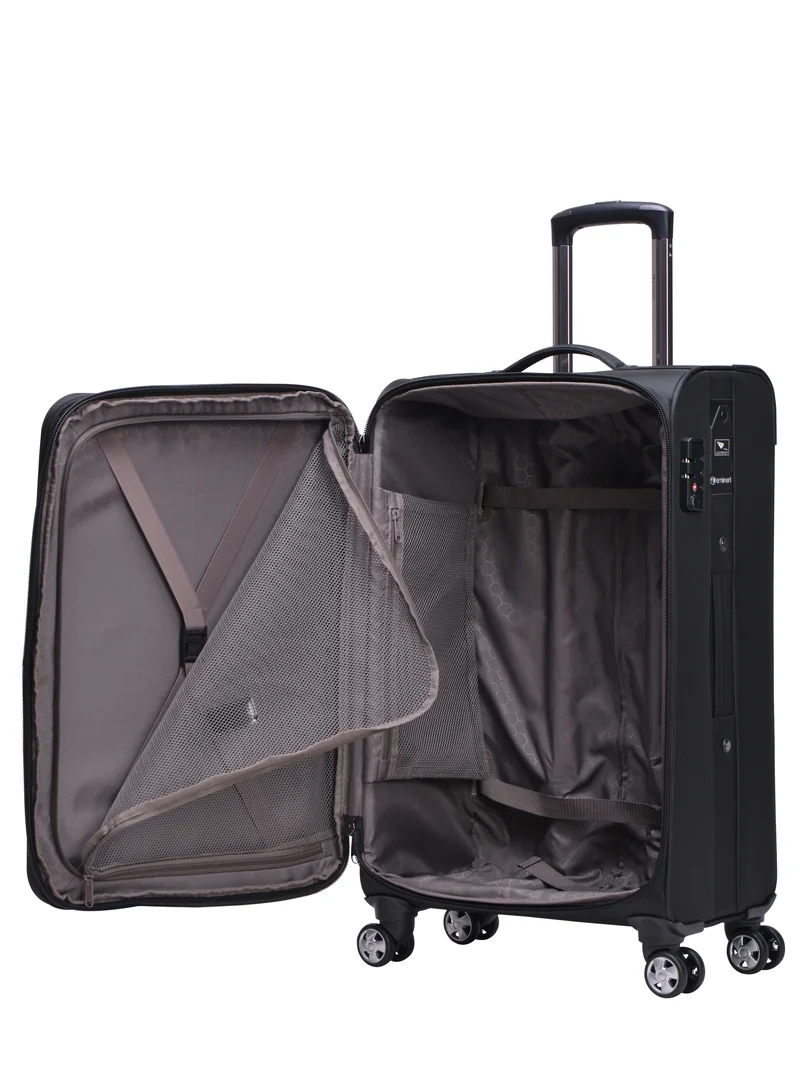eminent Soft Shell Travel Bag Expandable Trolley Luggage Set of 3 for Unisex Polyester Light Weight Suitcase with TSA lock 4 Quiet Double Spinner Wheels V6093SZ Black