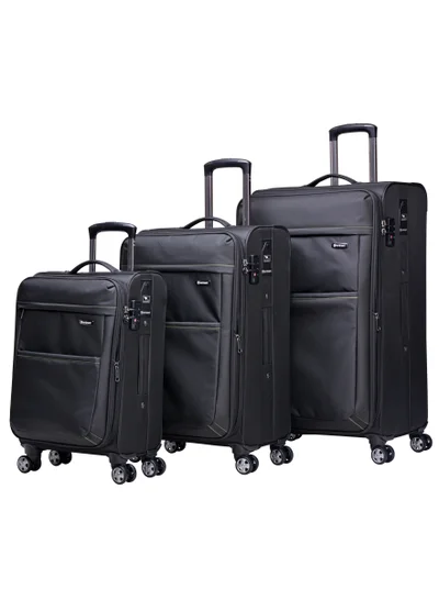 إيمينينت Soft Shell Travel Bag Expandable Trolley Luggage Set of 3 for Unisex Polyester Light Weight Suitcase with TSA lock 4 Quiet Double Spinner Wheels V6093SZ Black