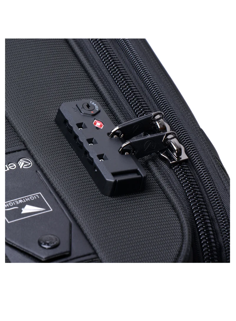 eminent Soft Shell Travel Bag Expandable Trolley Luggage Set of 3 for Unisex Polyester Light Weight Suitcase with TSA lock 4 Quiet Double Spinner Wheels V6093SZ Black