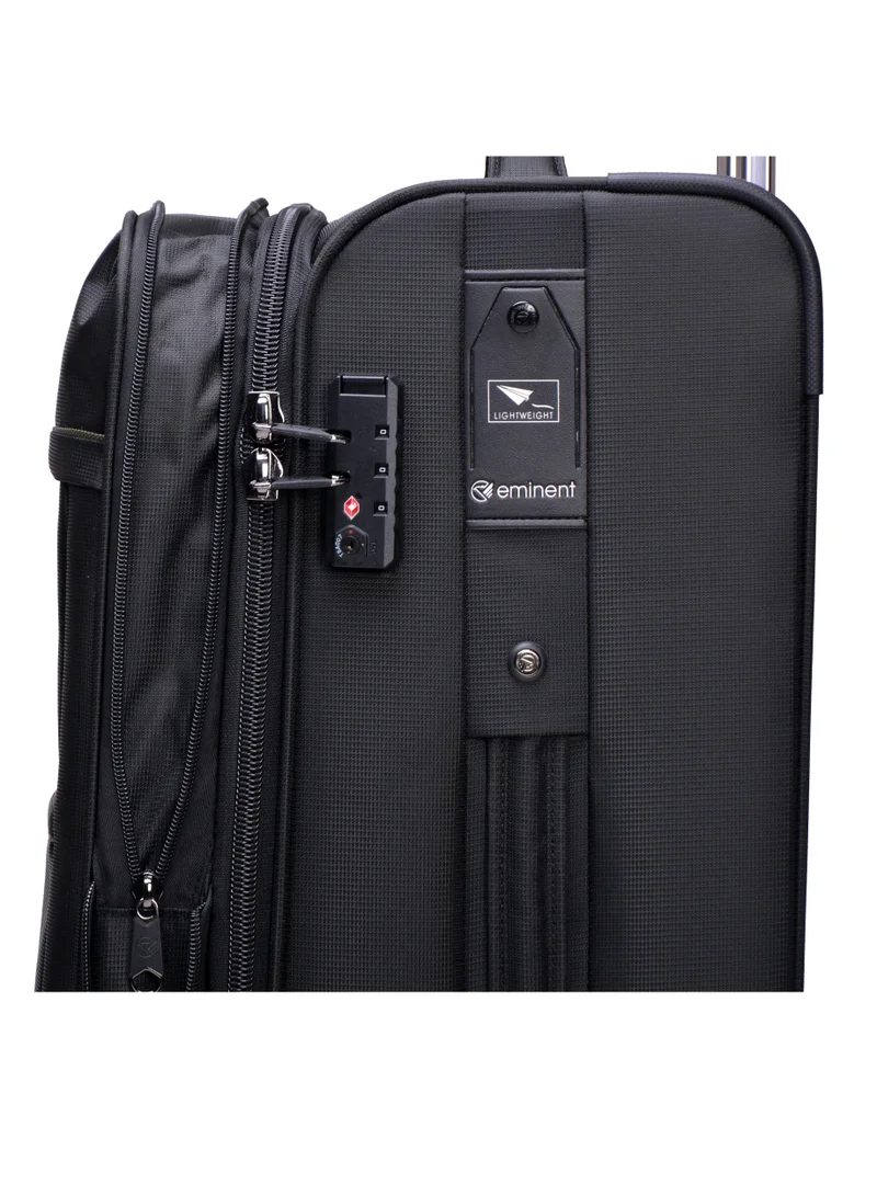 eminent Soft Shell Travel Bag Expandable Trolley Luggage Set of 3 for Unisex Polyester Light Weight Suitcase with TSA lock 4 Quiet Double Spinner Wheels V6093SZ Black