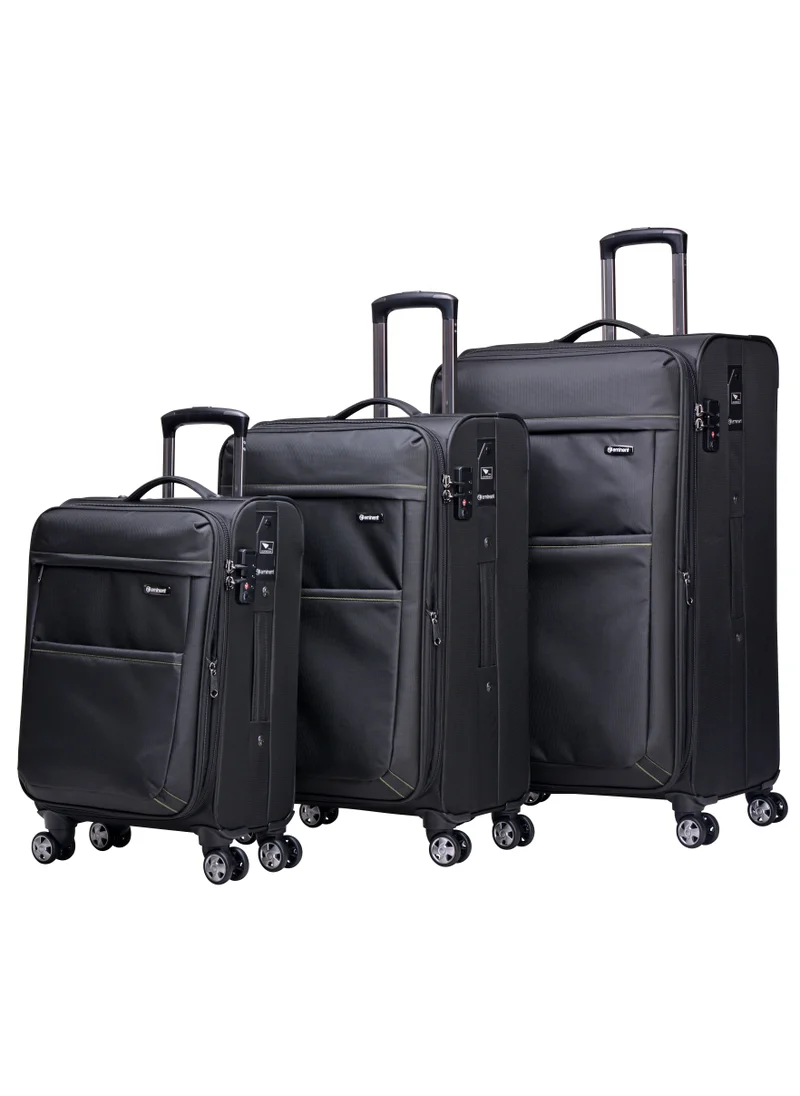 إيمينينت Soft Shell Travel Bag Expandable Trolley Luggage Set of 3 for Unisex Polyester Light Weight Suitcase with TSA lock 4 Quiet Double Spinner Wheels V6093SZ Black