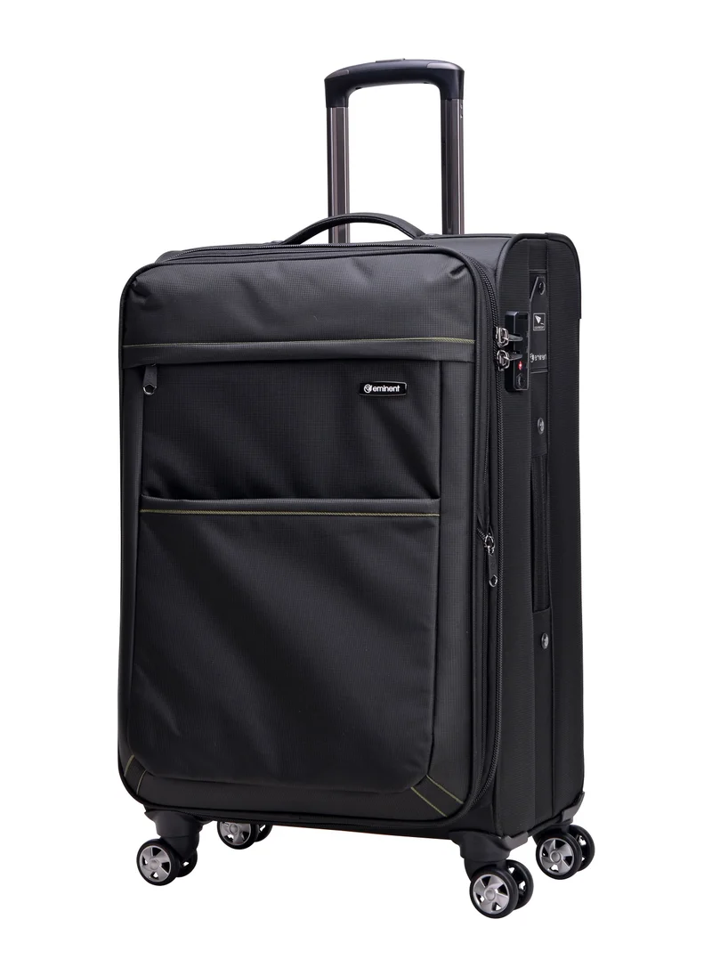 إيمينينت Soft Shell Travel Bag Expandable Trolley Luggage Set of 3 for Unisex Polyester Light Weight Suitcase with TSA lock 4 Quiet Double Spinner Wheels V6093SZ Black