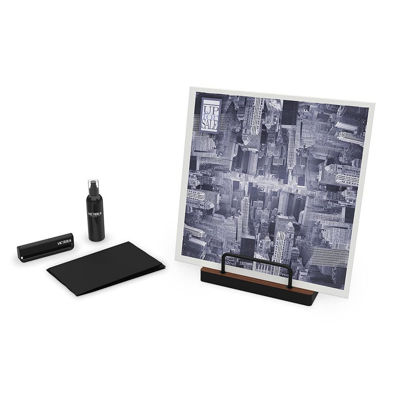 Victrola 'The Kit' - A Vinyl Record Cleaning Kit, Doubles as a Record Stand, Includes Anti-Static Brush, Cleaning Solution, Cloth, Espresso Wood Finish Stand with Smart Black Metal Accents - Image 2