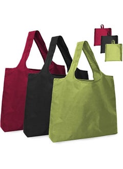 UrbanEssentia Reusable Grocery Bags, Set of 3pcs, Durable, Waterproof, Eco-friendly, Portable, Shoulder Handbags, Tote bags, Foldable Shopping Bags with Pouch  - Image 1