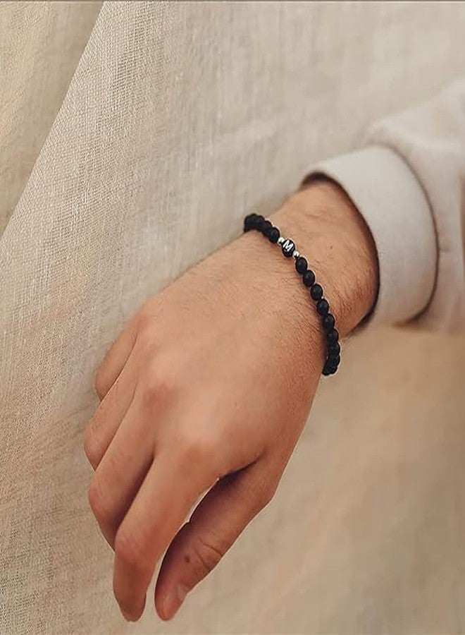 Luxansa أساور لوكسانسا المصنوعة يدويًا من خرز حروف العقيق الأسود والهاولايت الأبيض المضفر للنساء والرجال، أساور الأحرف الأولى هدايا للفتيات (أساور للأزواج، أساور للصداقة) (أسود) - Image 4