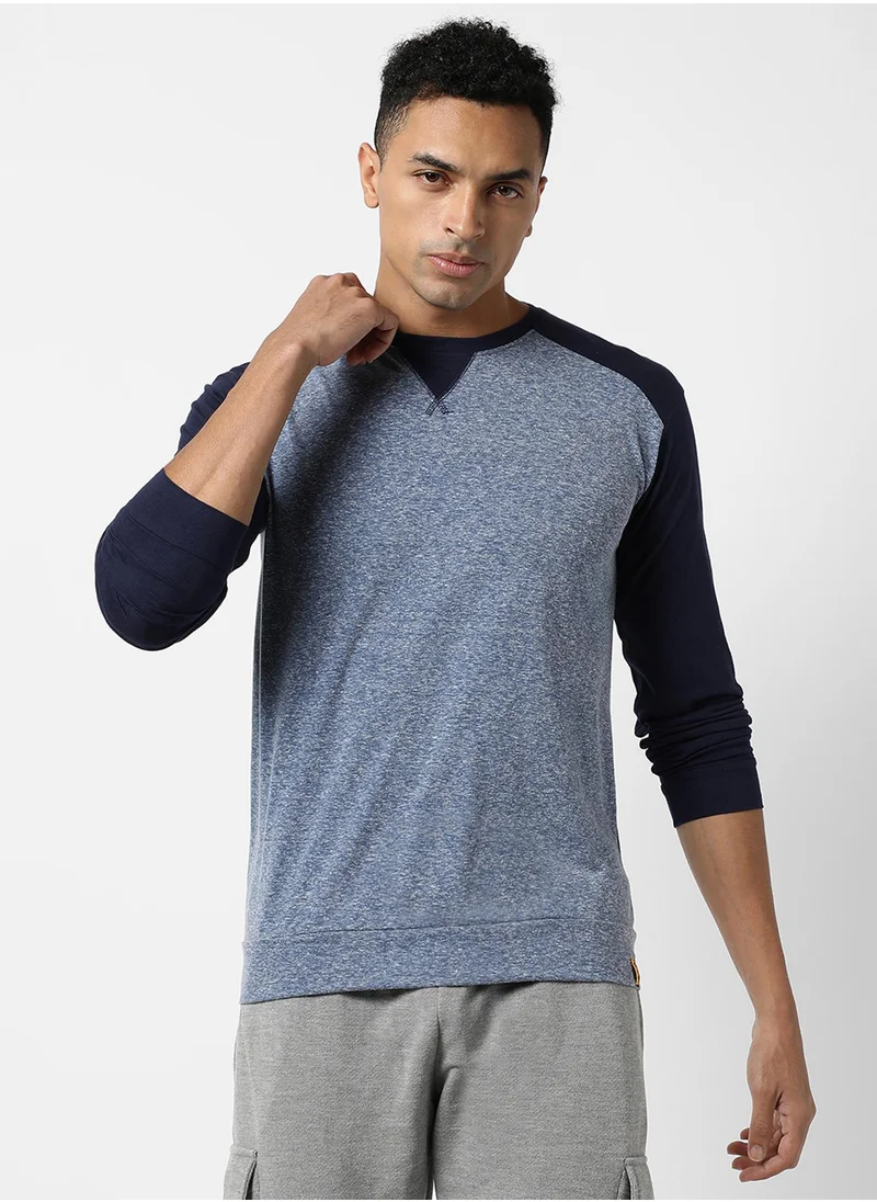 Campus Sutra Men's Blue Colourblocked Regular Fit Casual T-Shirt