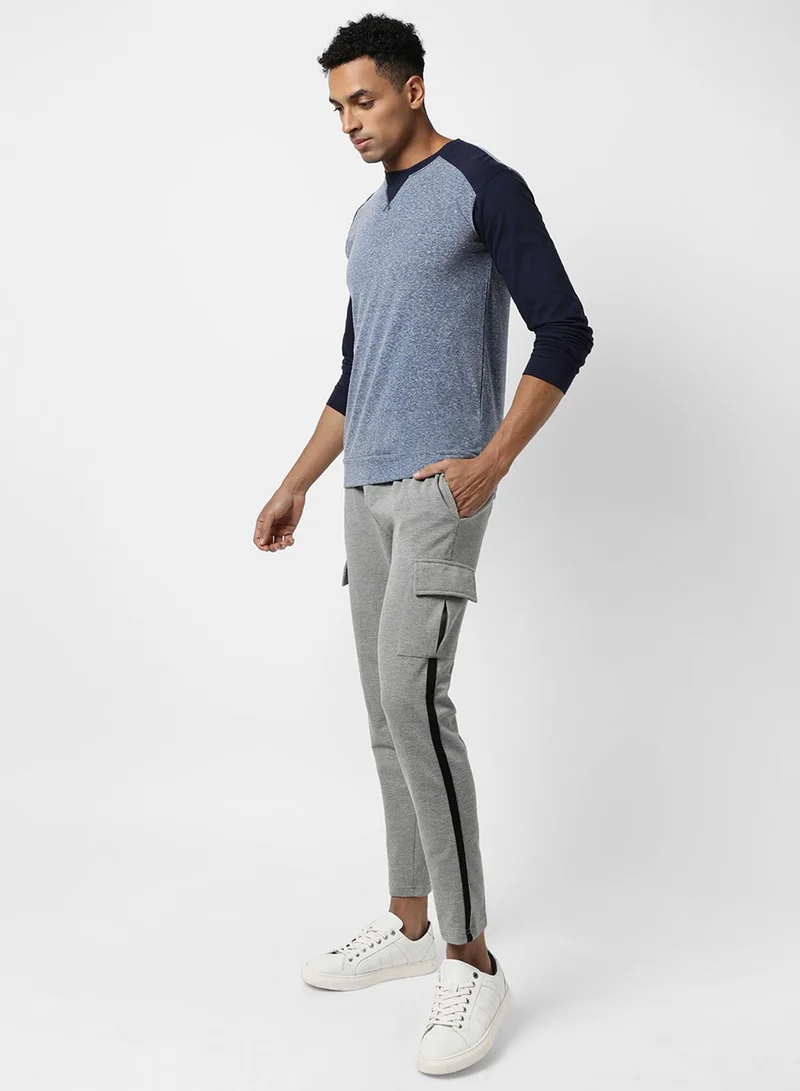 Campus Sutra Men's Blue Colourblocked Regular Fit Casual T-Shirt