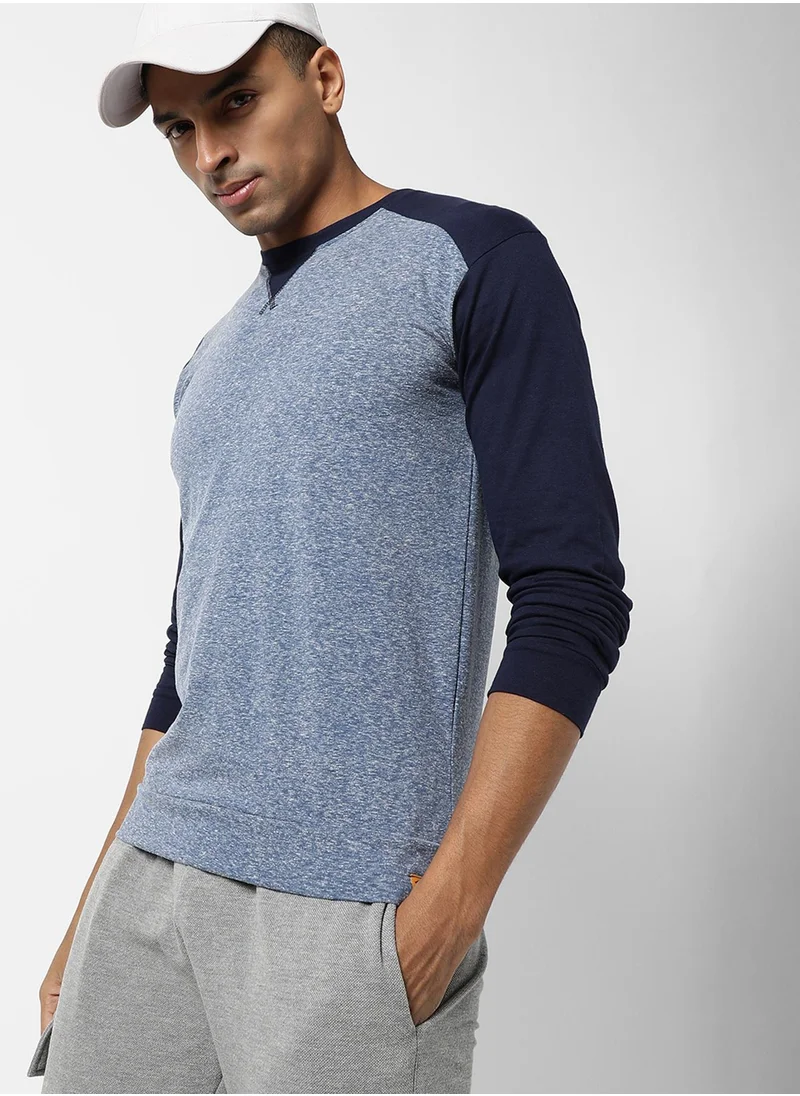 Campus Sutra Men's Blue Colourblocked Regular Fit Casual T-Shirt