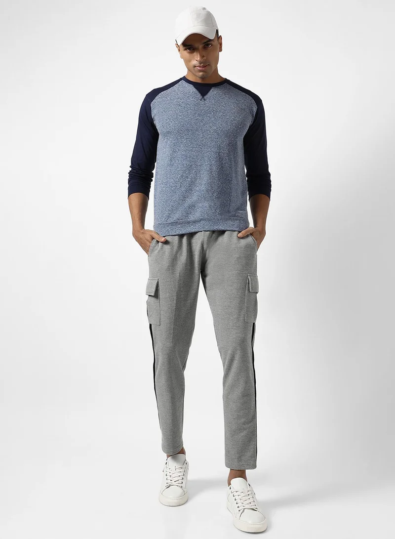 Campus Sutra Men's Blue Colourblocked Regular Fit Casual T-Shirt