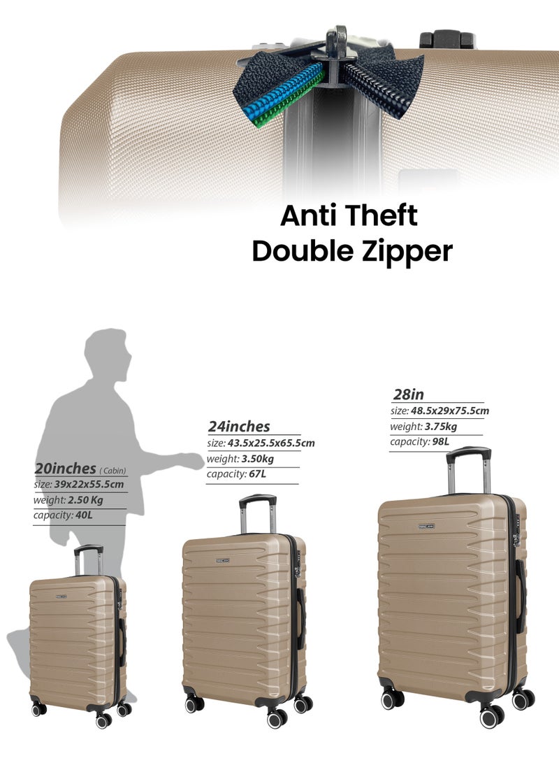 PARAJOHN AeroShield Lightweight ABS Hard Side 8 Wheels Spinner Luggage checked in  Trolley Bag with Lock 28 Inch - Champagne - Image 5