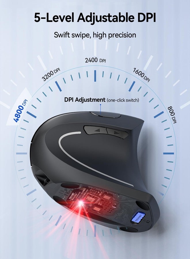 TECKNET Ergonomic Mouse, Rechargeable Vertical Ergo Mouse Wireless, Silent 2.4GHz 6 Buttons Optical Carpal Tunnel Mouse - Image 5