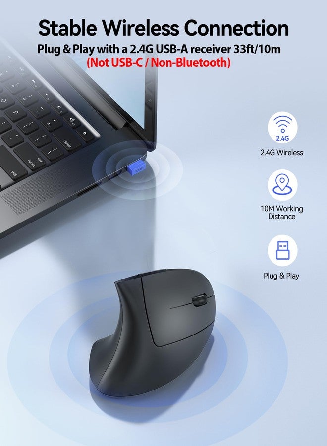 TECKNET Ergonomic Mouse, Rechargeable Vertical Ergo Mouse Wireless, Silent 2.4GHz 6 Buttons Optical Carpal Tunnel Mouse - Image 4
