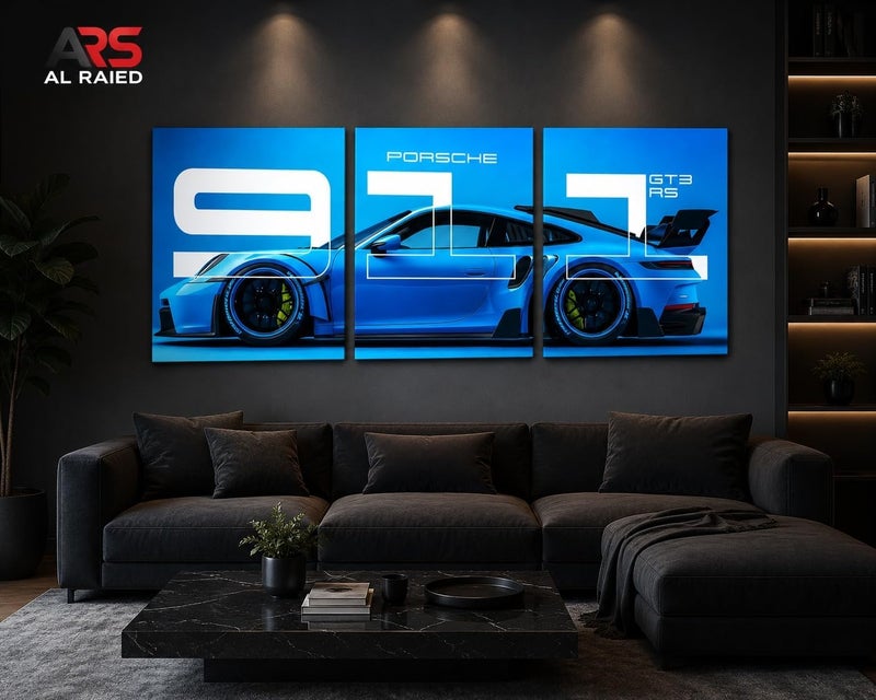 ARS Graphics ARS® 3 Piece Porsche 911 GT3 RS Canvas Wall Art - 50 x 70 CM Blue Sports Car Painting - Image 3