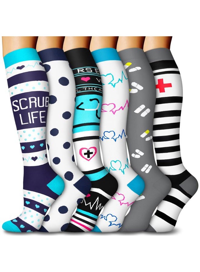 FuelMeFoot 6 Pairs Compression Socks for Women & Men 15-20mmHg Graduated Support Knee High Socks for Nurses, Travel, Athletic - Image 1
