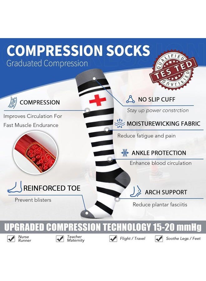 FuelMeFoot 6 Pairs Compression Socks for Women & Men 15-20mmHg Graduated Support Knee High Socks for Nurses, Travel, Athletic - Image 4