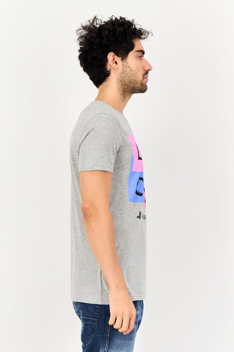 DIFUZED Play Station By Difuzed Men Crew Neck Short Sleeve Graphic Print T-Shirt, Heather Grey - Image 4