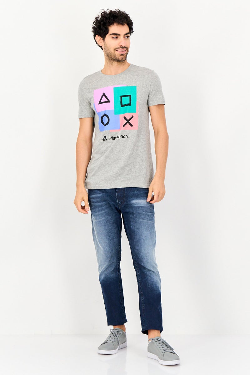 DIFUZED Play Station By Difuzed Men Crew Neck Short Sleeve Graphic Print T-Shirt, Heather Grey - Image 2