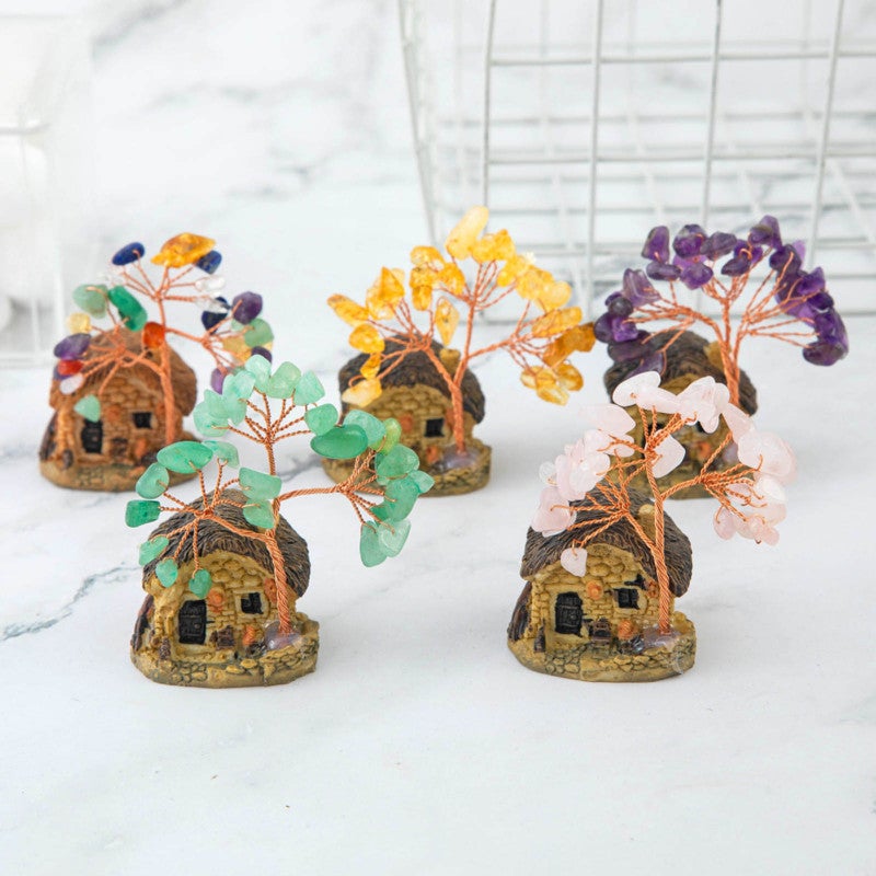 House Model Copper Wire Crystal Natural Gemstone Money Tree Life Decoration Healing Energy Good Luck - Image 4