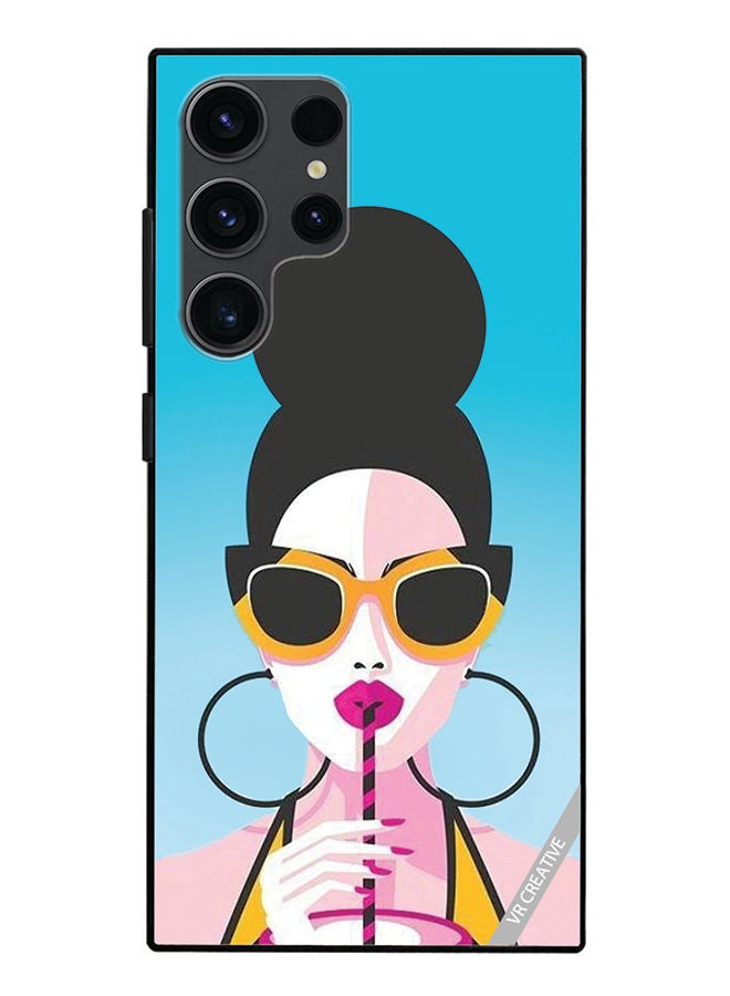 VR CREATIVE Protective Case Cover For Samsung Galaxy S23 Ultra 5G Girl Having Drink Design Multicolour - Image 1