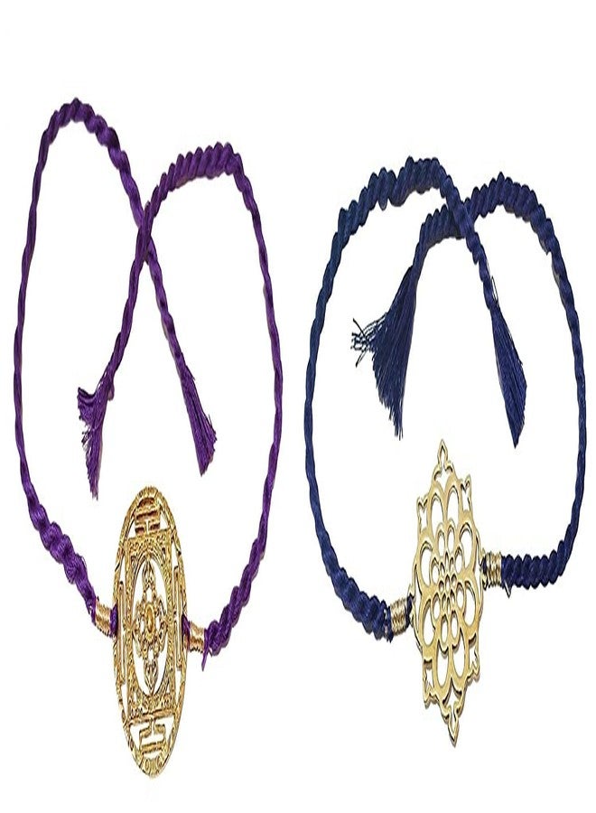 ATHZ BRASS DIAL Rakhi Combo set of 2 For Brothers Rakhis Brass Rakhi with purple, thread colour of The Third Eye Chakra For Bhaiya Rakhis Cutwork Brass Dial for Rakshabandhan - Image 1