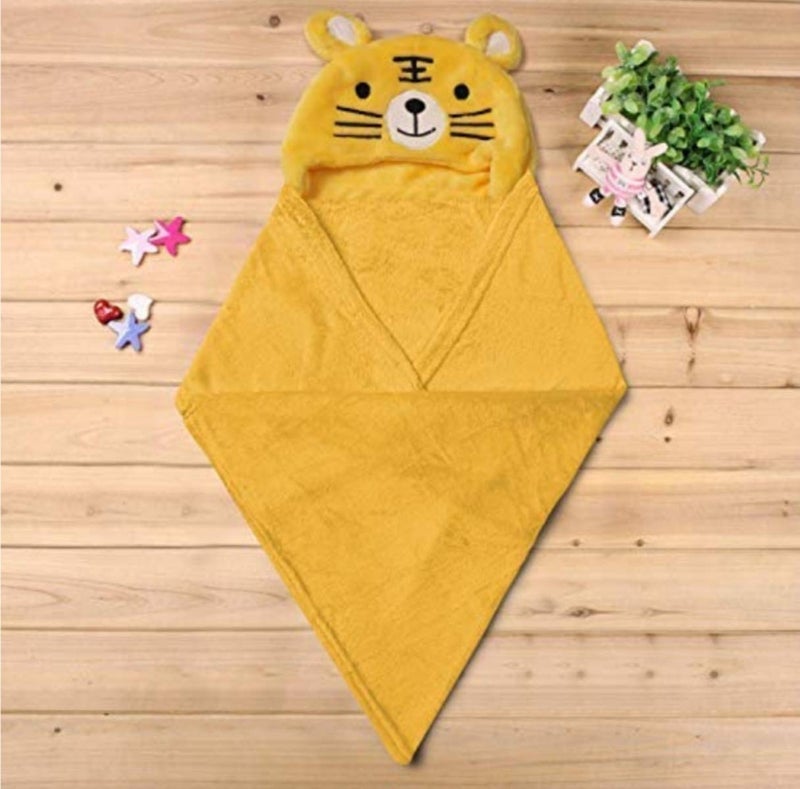 BRANDONN New Born baby Blanket Combo Pack of Hooded Funny Cap Baby Wrapper Cum Baby Bath Towel Cum Baby Blankets (Blue Dog, Yellow Sweet Tiger) Pack of 2 - Image 4