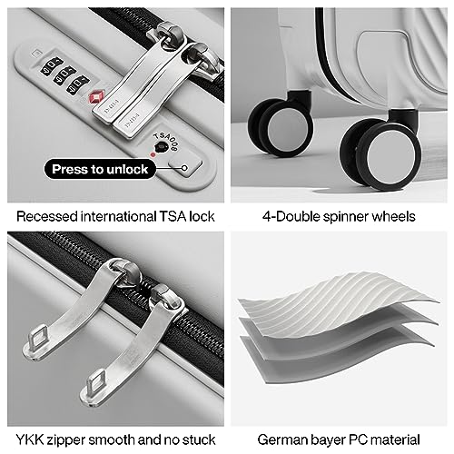 mixi Luggage Suitcases with Spinner Wheels,Upgrade Wide Handle PC Hardshell Rolling Travel Suitcase with TSA Lock, Checked-Medium 24-Inch, Smoke White - Image 5